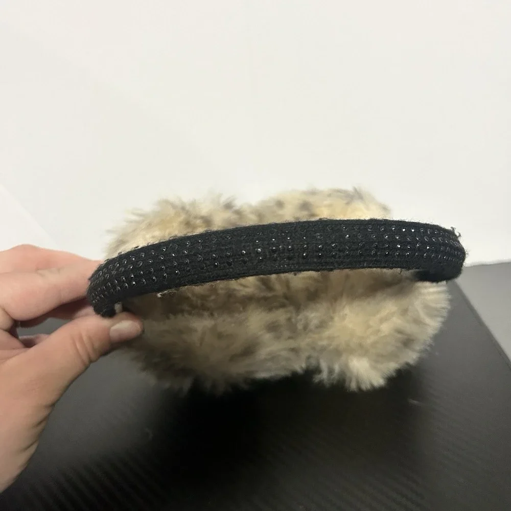 Women's Fox Faux Fur with Black Band‎ Earmuffs (O/S, Beige, Black)